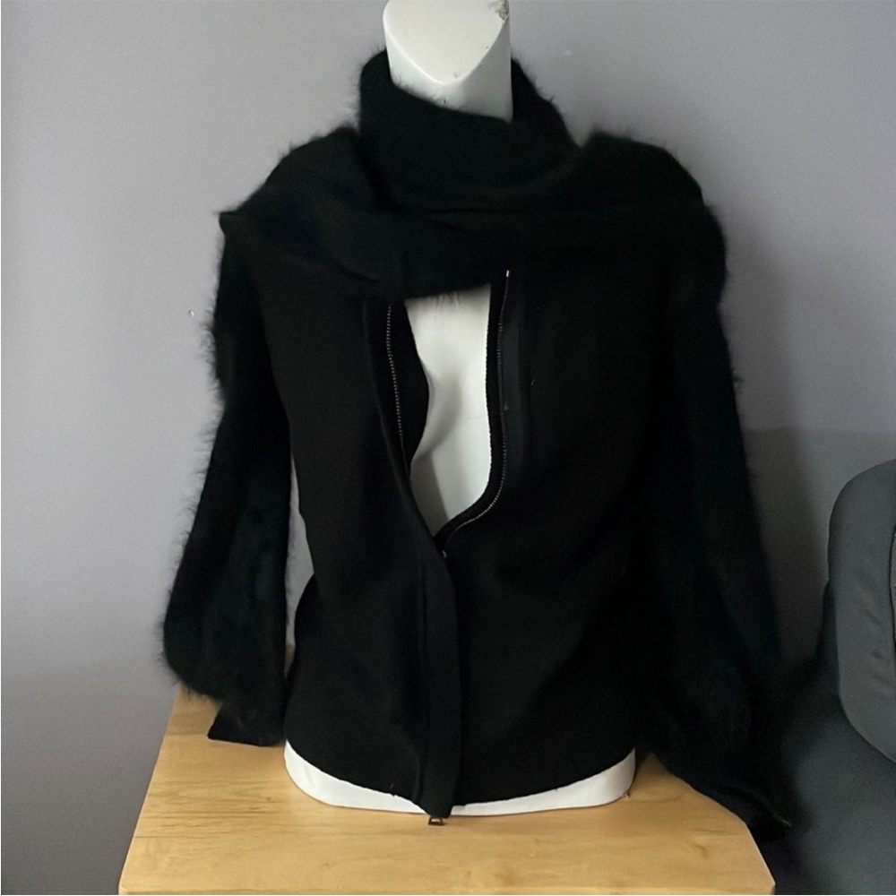 DVF Tie Neck Angora Fuzzy Cardigan Jacket